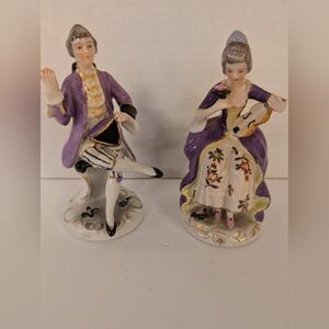 Vintage Pair (2)Porcelain French Figurines in Purple Attire